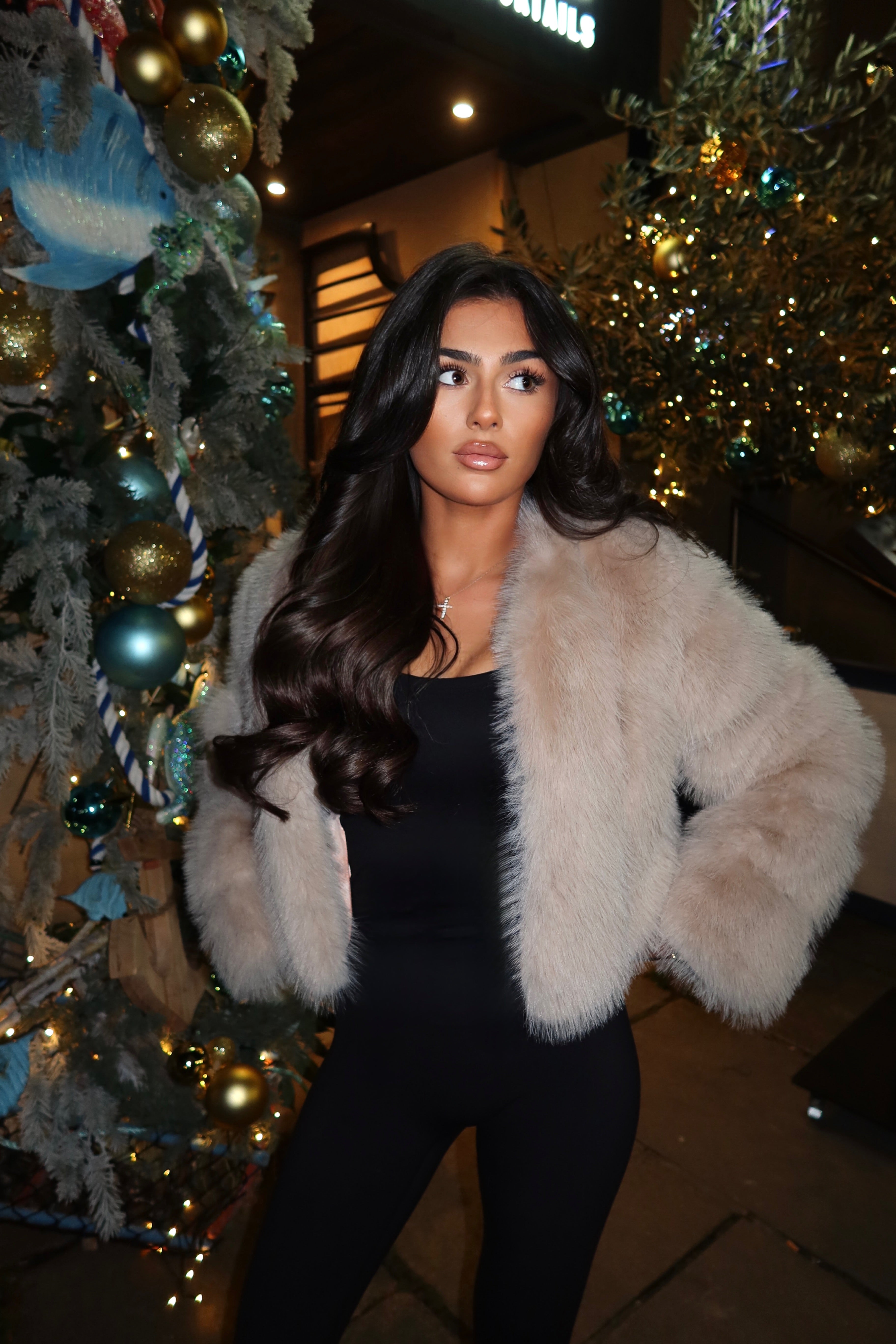 Nude luxe fur jacket