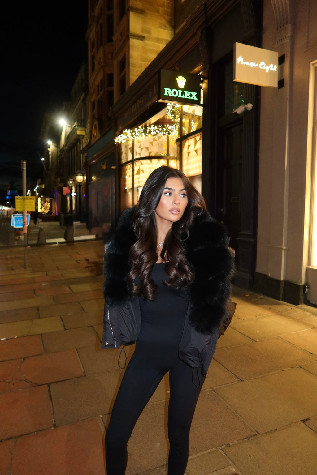 Black luxe fur puffer jacket