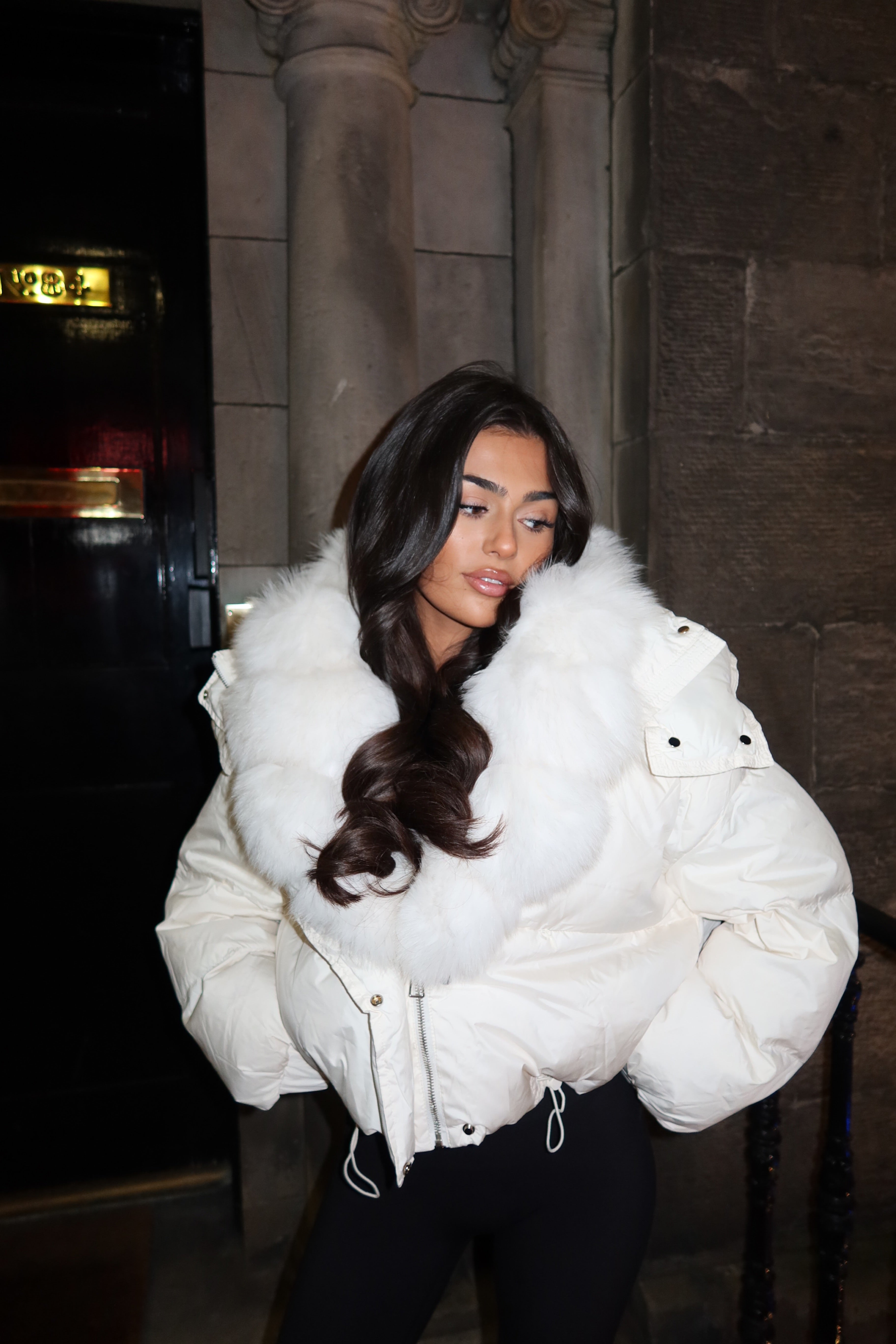 White Luxe fur puffer jacket