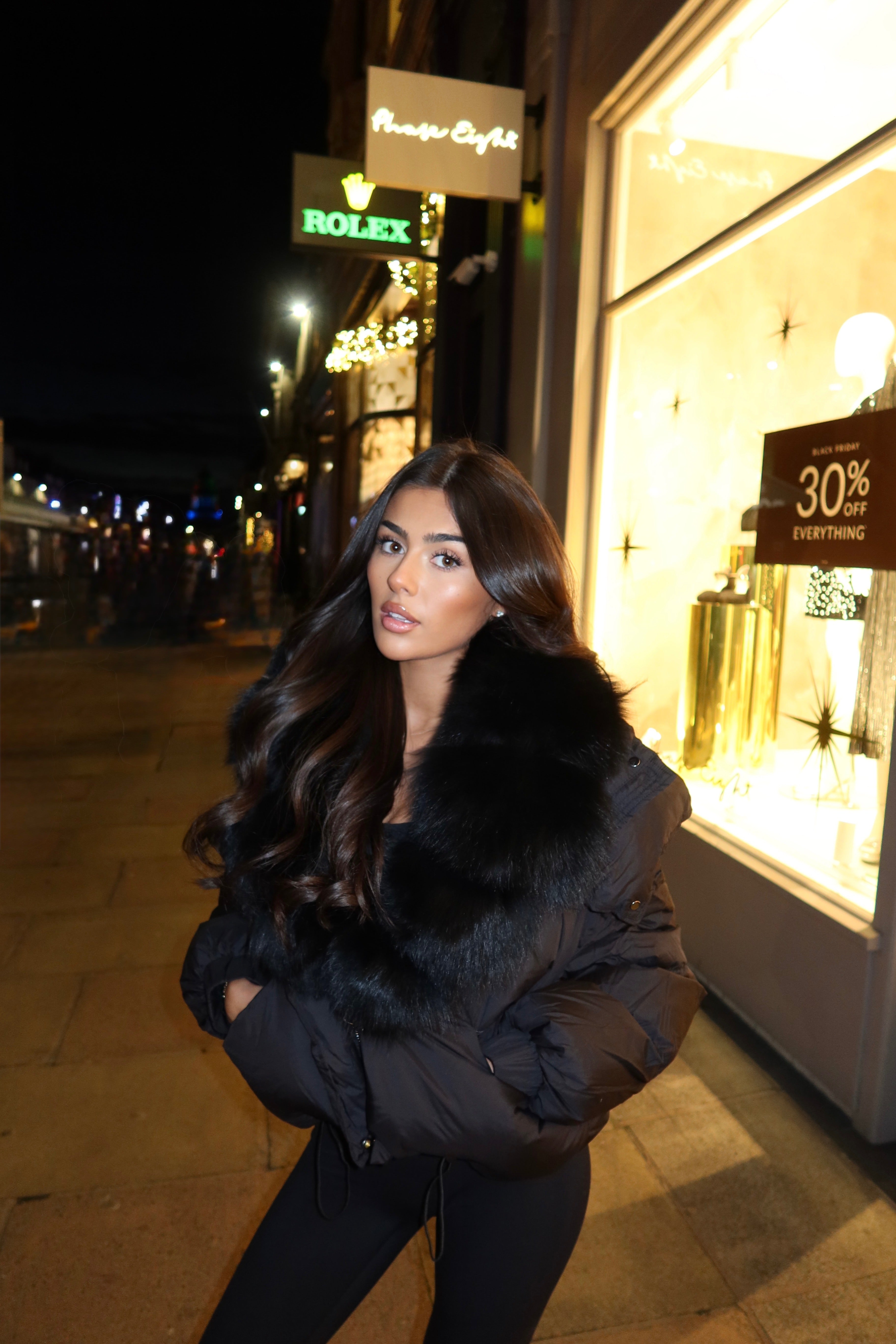 Black luxe fur puffer jacket
