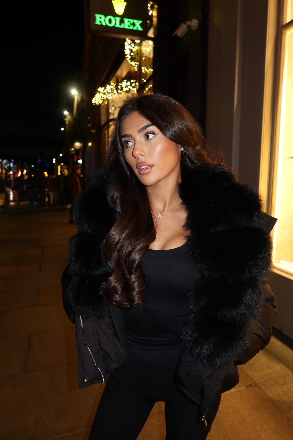 Black luxe fur puffer jacket