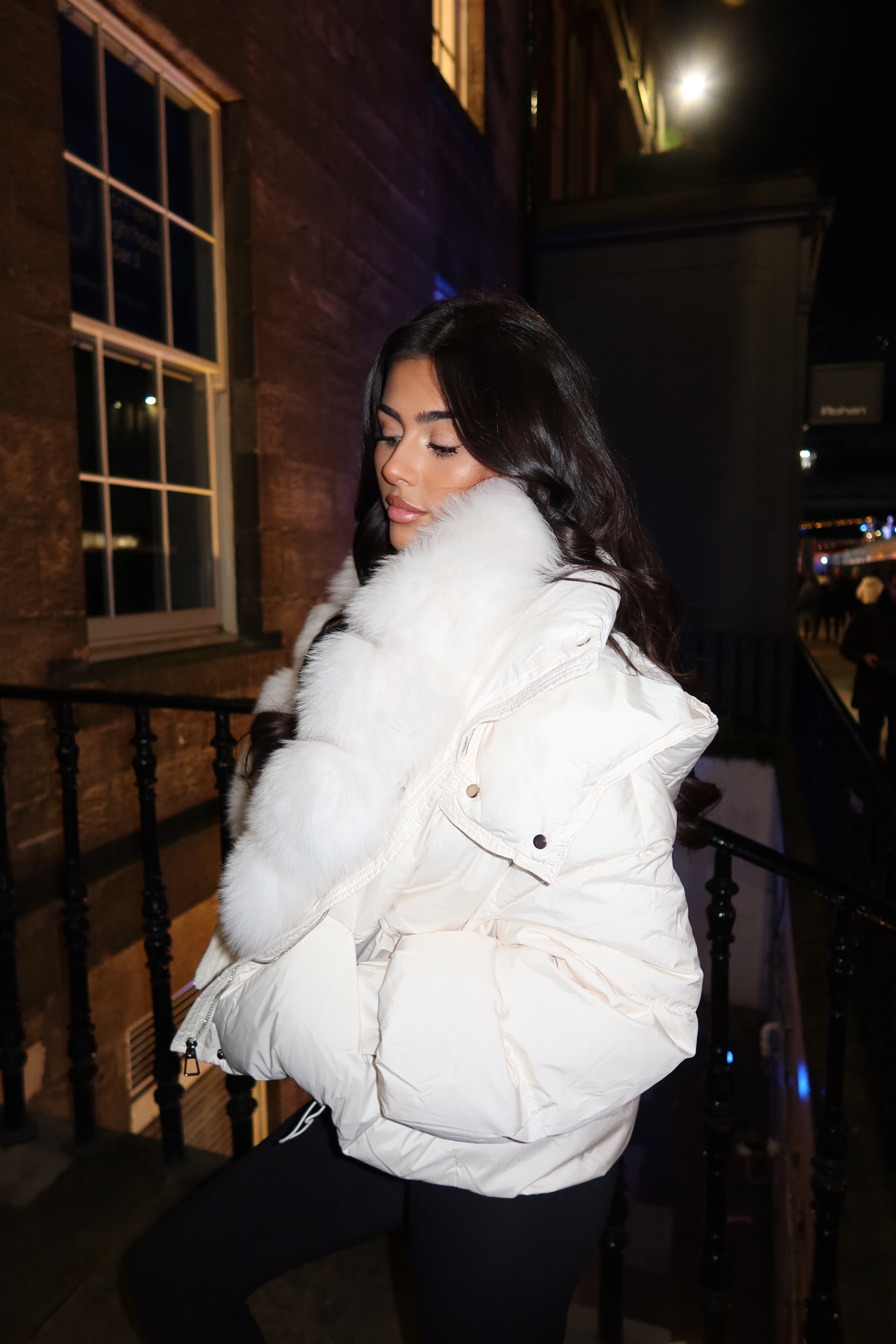 White Luxe fur puffer jacket
